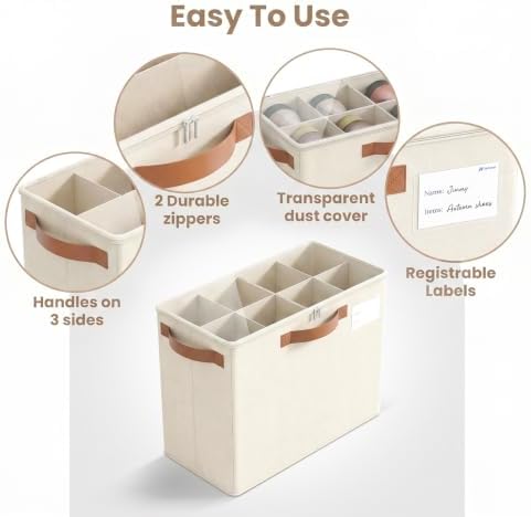 Varhomax Shoe Organizer Box for Closet, Small Fabric Storage Basket Beige - Image 6