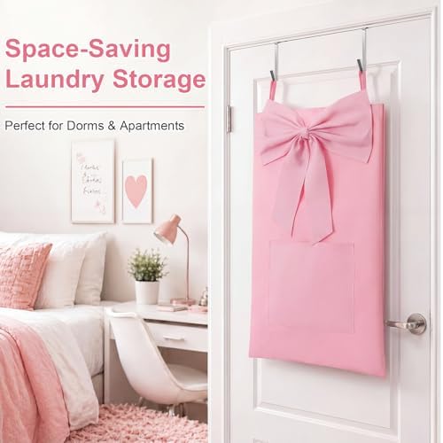 Pink over the Door Hamper Bow Hanging Laundry Bag 18.5"x 27.6" - Image 3