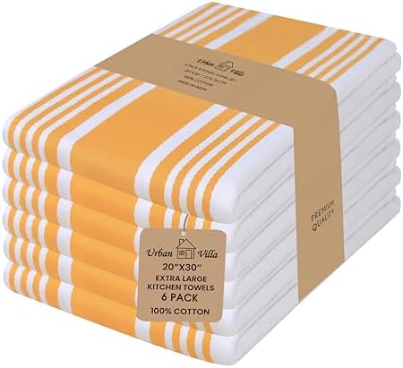 Urban Villa Kitchen Towels Cotton Dish Towels 20”x30” Yellow Wht by CottonTrends