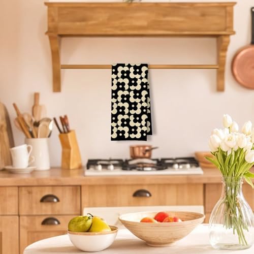 Beige and Black Moroccan Kitchen Towels, Boho Abstract Dish Tea Towels - Image 2