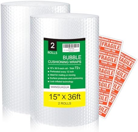 WANGUAGUA Perforated Bubble Packing Nylon Wrap 2 Pack 15 Inch x 72 ft Total by WANGUAGUA