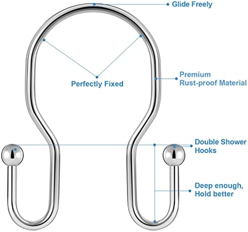 12 Pack Double Shower Curtain Hooks Rings, TENOVEL Double Sided Shower Curtain - Image 4