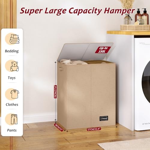150L Laundry Hamper 2 Section, Large Laundry Hamper - Image 3