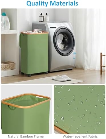 efluky Laundry Basket with Wheels, Tall Rolling Laundry Hamper with Lid and - Image 5