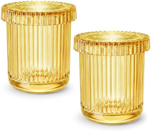 yellow Thick Glass Bathroom Qtip Holder, 2 Pack by MKOSAB