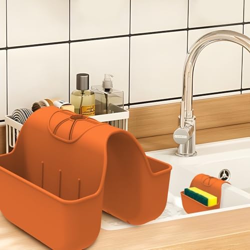 Sponge Holder for Kitchen Sink, Silicone Sink Saddle Caddy Organizer Rack by OKeanu