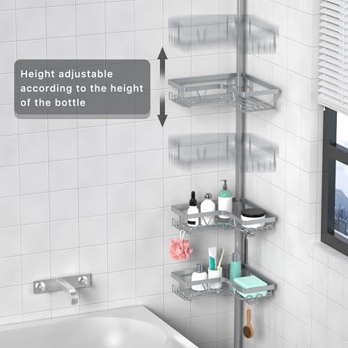 KEGII Shower Caddy Tension Pole, Bathtub Organizer, Light Gray - Image 2