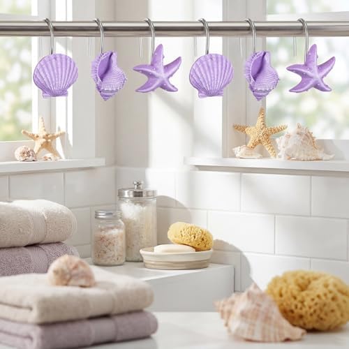 Sliner 12 Pcs Seashell Shower Curtain Hooks Decorative Shower Curtain Hooks - Image 5