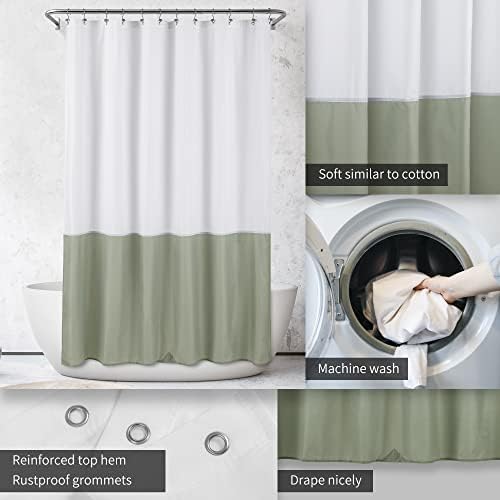 ALYVIA SPRING Waterproof Fabric Shower Curtain or Liner White/Sage - Image 3