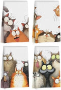 4 Pcs Cute Cat Kitchen Towels, Funny Cats Gifts Absorbent Hand Towels-01 by Jztco