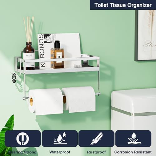 ESOW Paper Towel Holder with Shelf, Adhesive Wall Mount, Brushed Nickel - Image 3