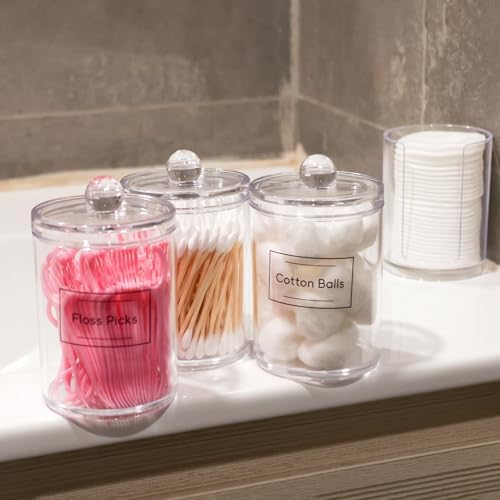 4 Pack Acrylic Qtip Holder Dispenser, Canisters Apothecary Jar Set - Image 4