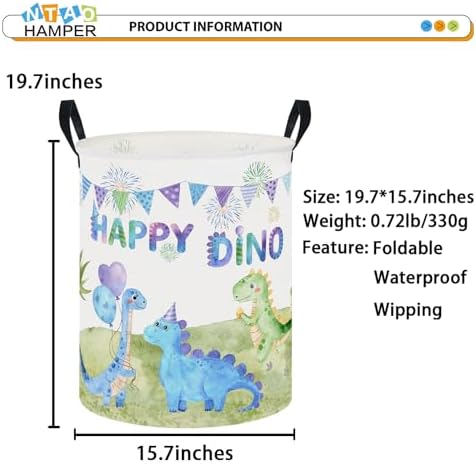 62L Kids Colorful Dinosaur Waterproof Laundry Hamper - Image 2