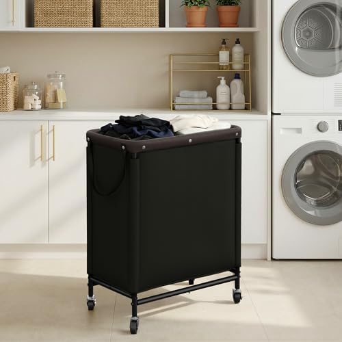 StorageWorks 2 Section Laundry Hamper, 100L Black Sorter Cart - Image 6