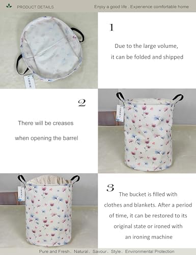 Round Watermark flower Laundry Hamper Waterproof Fabric Home Storage - Image 5