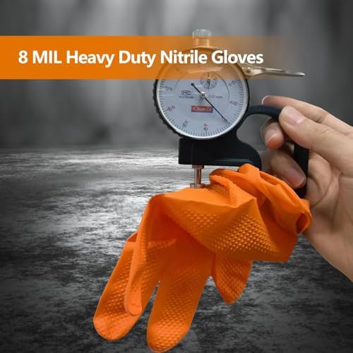 PROMEDIX P Heavy Duty Nitrile Disposable Gloves, 8-mil Orange, Raised Diamond - Image 3