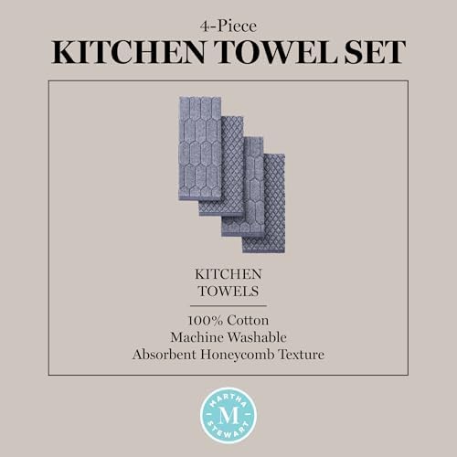 Martha Stewart Honeycomb Chambray Textured Kitchen Towel 4-Pack Set, 100% Cotton - Image 5