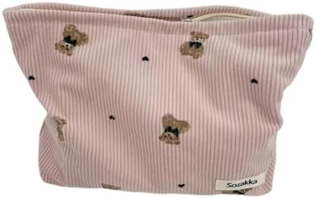 SxoSyo Corduroy Makeup Bags, Bear Cosmetic Pouch Large Purse by SxoSyo