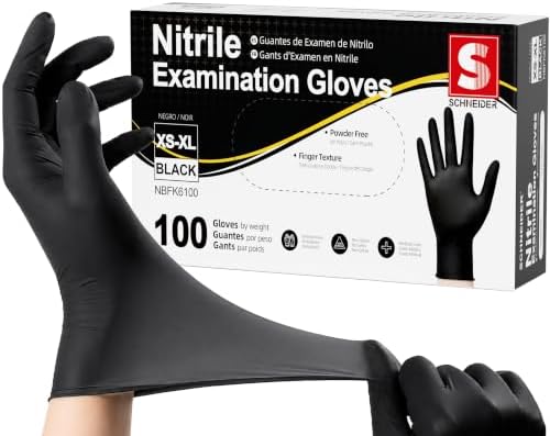 Schneider Black Nitrile Gloves, Gloves Disposable Latex Free, Powder Free by Schneider