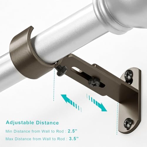 Adjustable Curtain Rod Brackets, Metal Window Drapery Rod Hanger Holders Hooks - Image 2