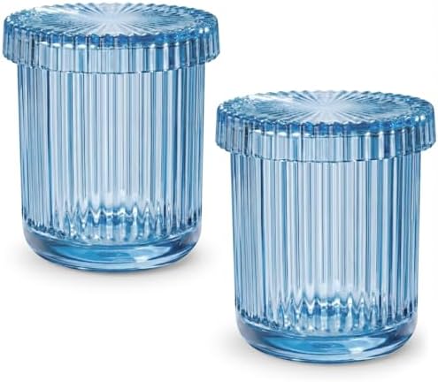 Blue Thick Glass Bathroom Qtip Holder, 2 Pack by MKOSAB
