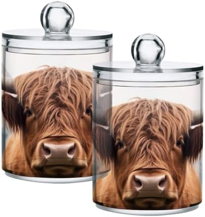 4 Pack Apothecary Jars Bathroom Highland Cow Qtip Holder Dispenser Clear by Unknown