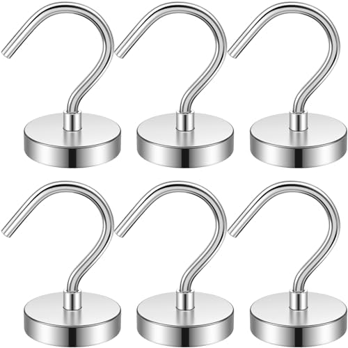 6 Pack Magnetic Hooks Large Opening, 40LBS Neodymium Magnet Hooks by Junarter