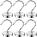 6 Pack Magnetic Hooks Large Opening, 40LBS Neodymium Magnet Hooks by Junarter