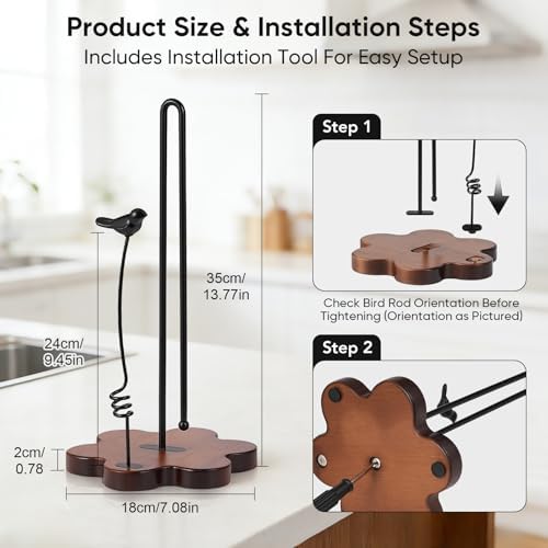 Wood Paper Towel Holder Countertop, Flower Shaped Wood Base - Image 7