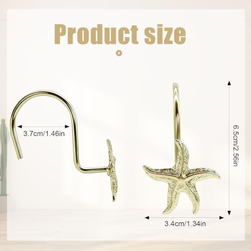 Decorative Shower Curtain Hooks, Rustproof Metal Starfish Shower Curtain Rings - Image 2