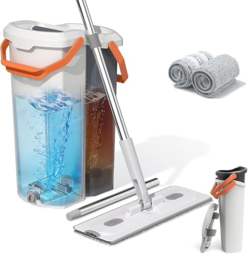 Mop and Bucket Set with Wringer, Flat Mop System by OSTBA
