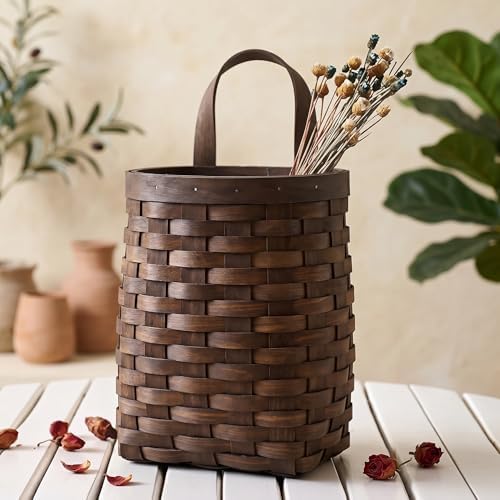 Alipis Hand-Woven Wicker Hanging Basket – 7.7" Tall Portable Wood Storage Basket by Alipis
