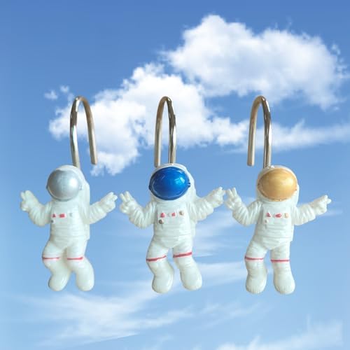 Two Fish Home Fashions Set of 12 Decorative Astronaut Resin Shower Curtain Hooks - Image 2
