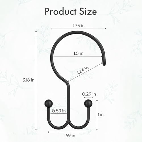 Bathway Black Shower Curtain Hooks Ring, Rust Proof Metal Shower Hooks - Image 5