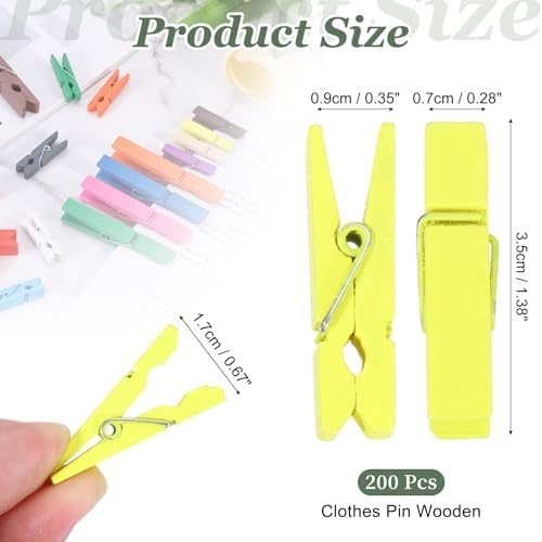 uxcell 200 Pcs Wooden Clothespins, 1.4 Inch Clothes Pins Wooden Colored Small - Image 2