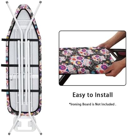 Halloween Ethnic Skull Ironing Board Cover, Boho Style Graffiti Skulls 15x54 - Image 4