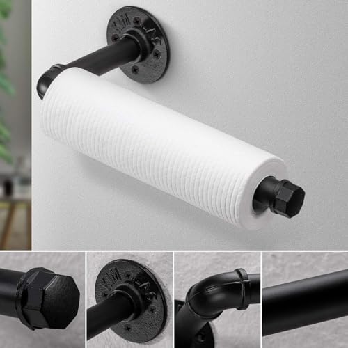 Industrial Pipe Kitchen Paper Towel Holder, Matte Black Heavy Duty DIY - Image 4
