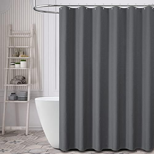 Dynamene Extra Long Waffle Shower Curtain 256GSM Fabric 72x96 Charcoal Grey - Image 6