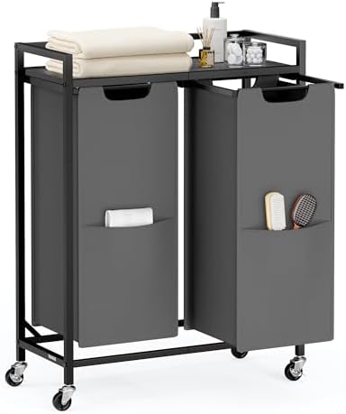 VASAGLE Laundry Sorter 2 Section, Rolling Cart by Unknown