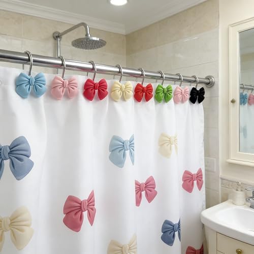 Two Fish Home Fashions Set of 12 Decorative Colourful Bowknot Shower Curtain - Image 6