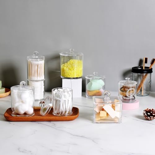 SheeChung Square Acrylic Qtip Holder, 2 Pack Bathroom Canisters - Image 7