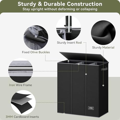 SOLEDI 160L Laundry Hamper 3 Section, Extra Large Laundry Hamper - Image 5