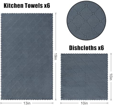 Homaxy Super Soft 12 Pack Kitchen Towels and Dishcloths Set, Dark Grey - Image 6