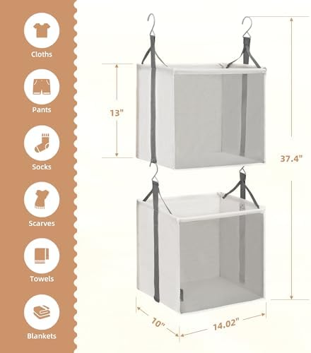 STORAGE MANIAC 2-Tier Hanging Closet Organizer, Fabric Storage Baskets - Image 2