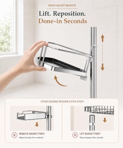 ALLZONE Corner Shower Caddy Tension Pole, 4 Hang-On Basket - Image 2