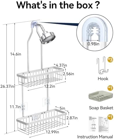YASONIC Never Rust Shower Caddy Hanging, Aluminum Shower Racks - Image 2