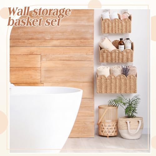 3 Pcs Wall Hanging Baskets, Natural Tan, Paper Cord - Image 5