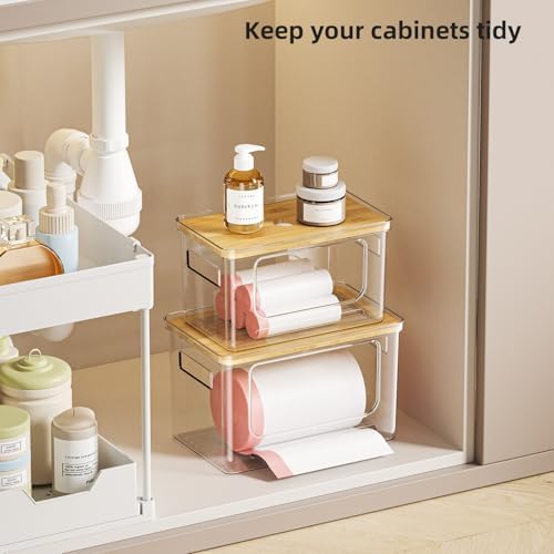 Trash Bag Holder Dispenser, Plastic Under Sink Organizer, Bamboo lid - Image 5