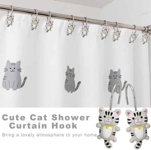 12 PCS Cat Shower Curtain Hooks, Decorative Shower Curtain Hooks Hand-Painted - Image 4