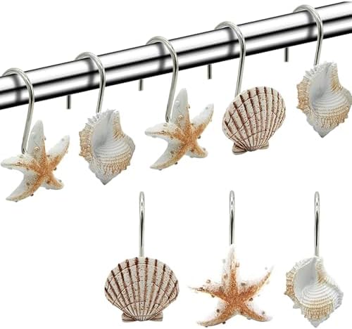 Seashell Shower Curtain Hooks 12pcs Beach Shower Curtain Rings Bath Shower by CJKDXDH
